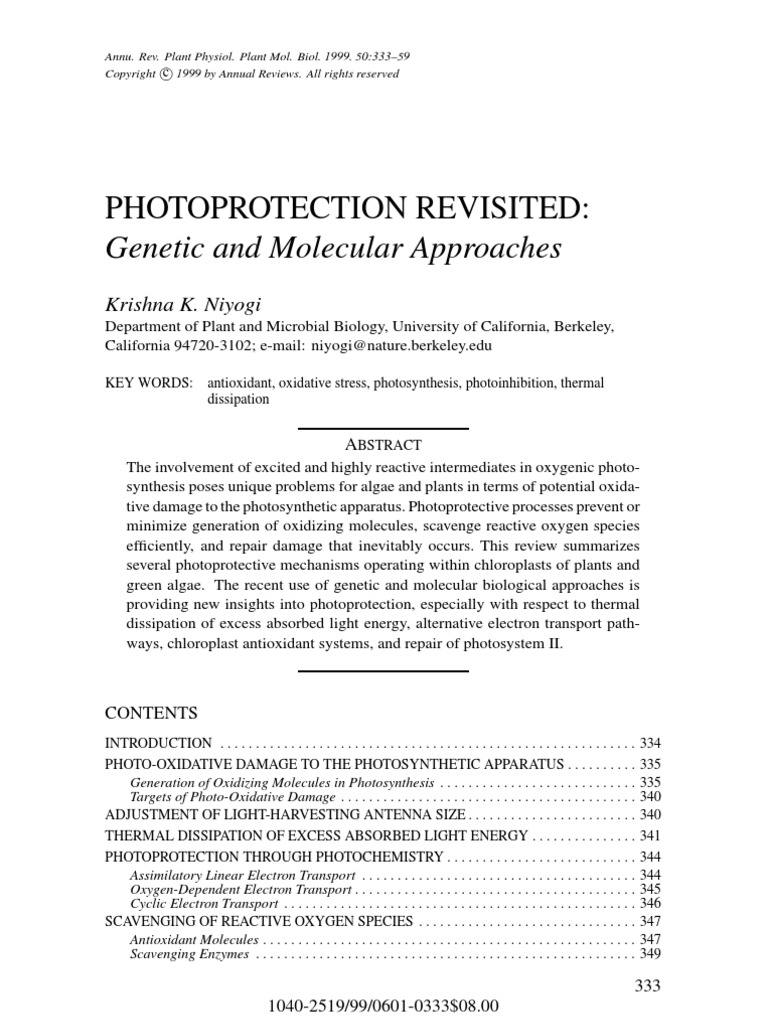 Photoprotection Revisited:: Genetic and Molecular Approaches | PDF ...