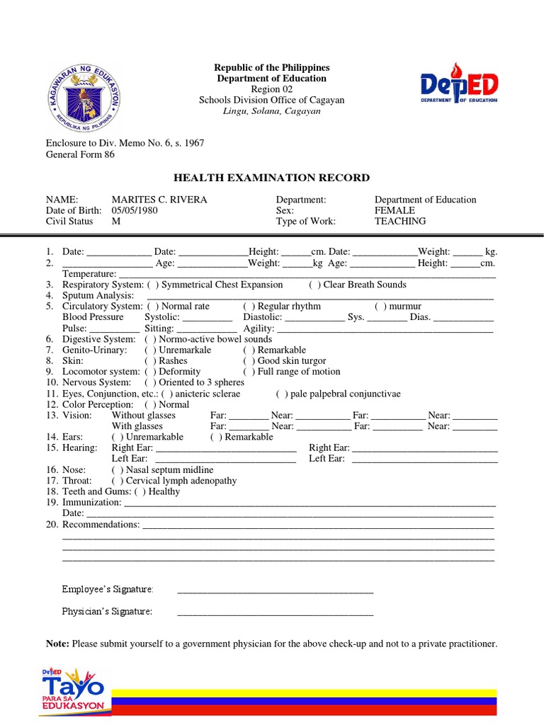 General form 86 medicine medical specialties