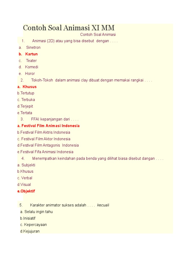 Soal Animasi untuk Kelas XI MM | PDF | Game & Aktivitas