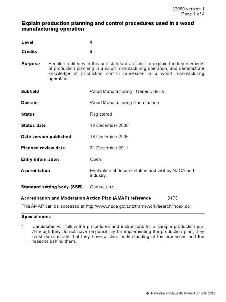 Explain Production Planning and Control Procedures Used in A Wood ...