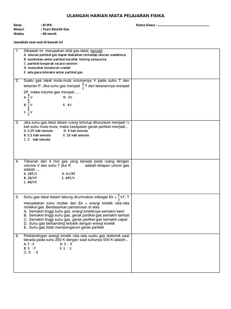 Ulangan Harian Teori Kinetik Gas