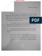 Centre Sends Back Recommendation For Justice K.M. Joseph's Elevation To The Supreme Court - The Letter APRIL 26, 2018...