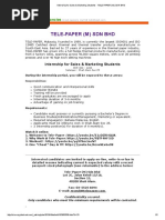 Internship for Sales & Marketing Students - TELE-PAPER (M) SDN BHD