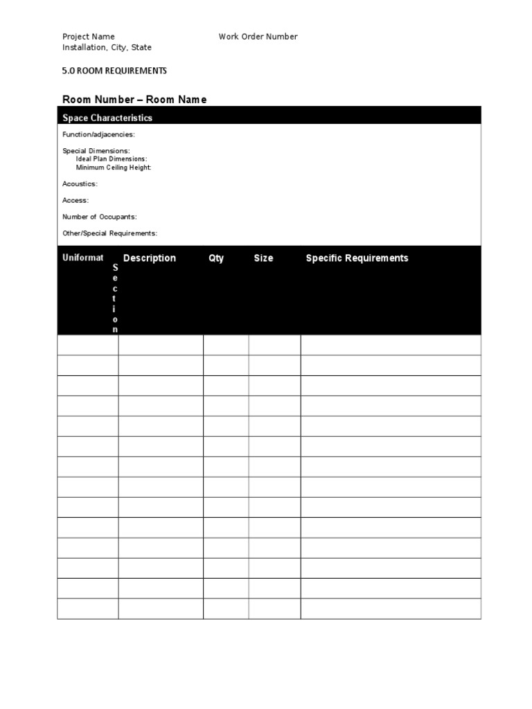 5 Room Requirements Form | PDF
