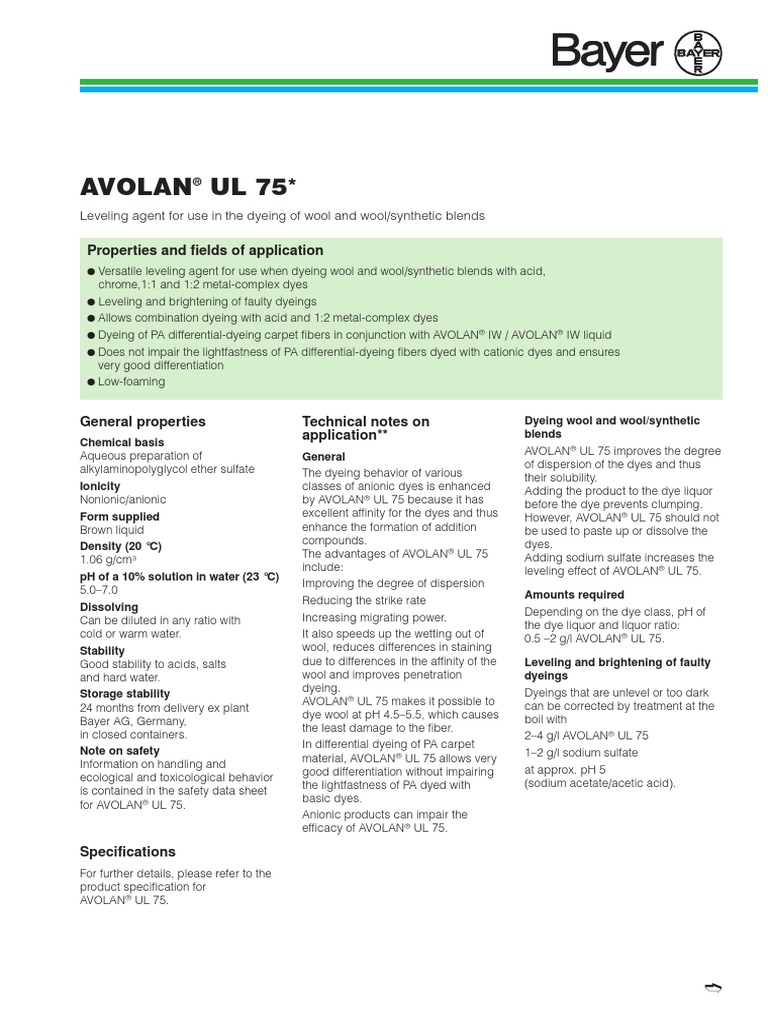 AVOLAN UL 75 e | PDF | Dye | Dyeing