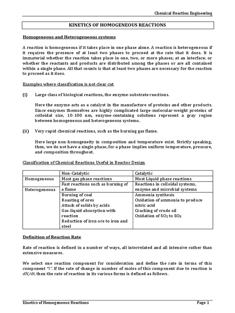 Kinetics of Homogeneous Reactions | PDF | Chemical Kinetics | Reaction Rate