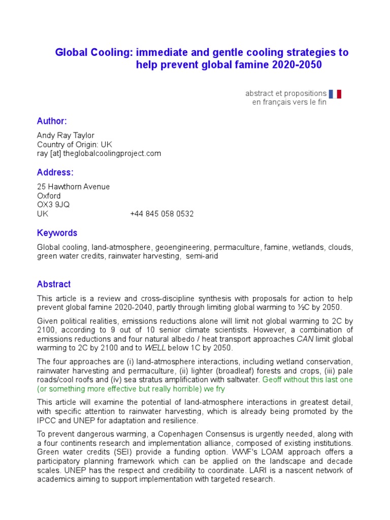 Global Cooling Strategies to Prevent Famine | PDF | Climate Engineering ...