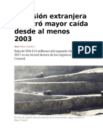 Inversión Extranjera Registró Mayor Caída Desde Al Menos 2003