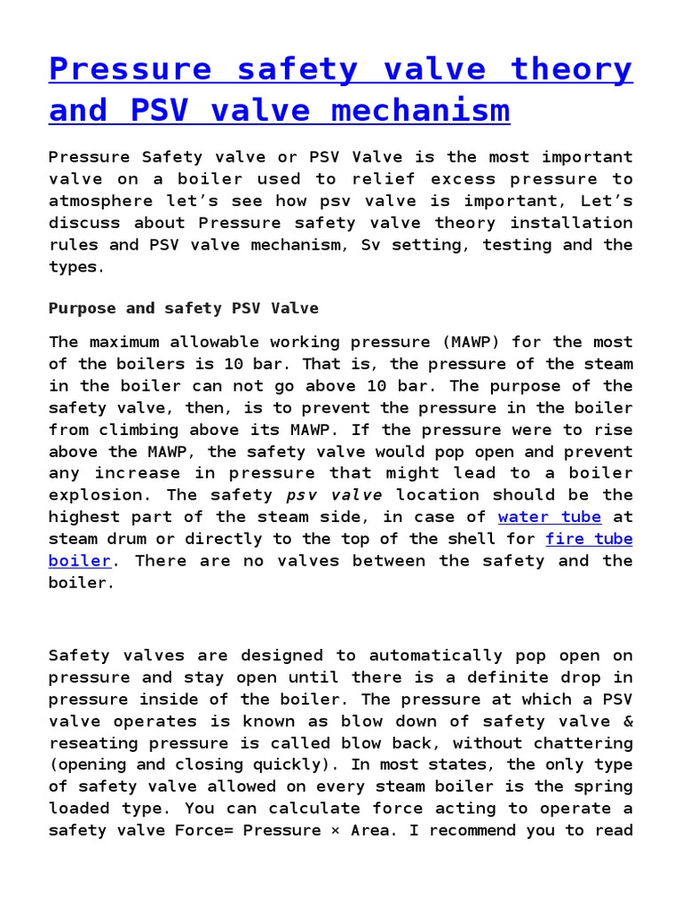 Pressure Safety Valve Theory Boiler Valve