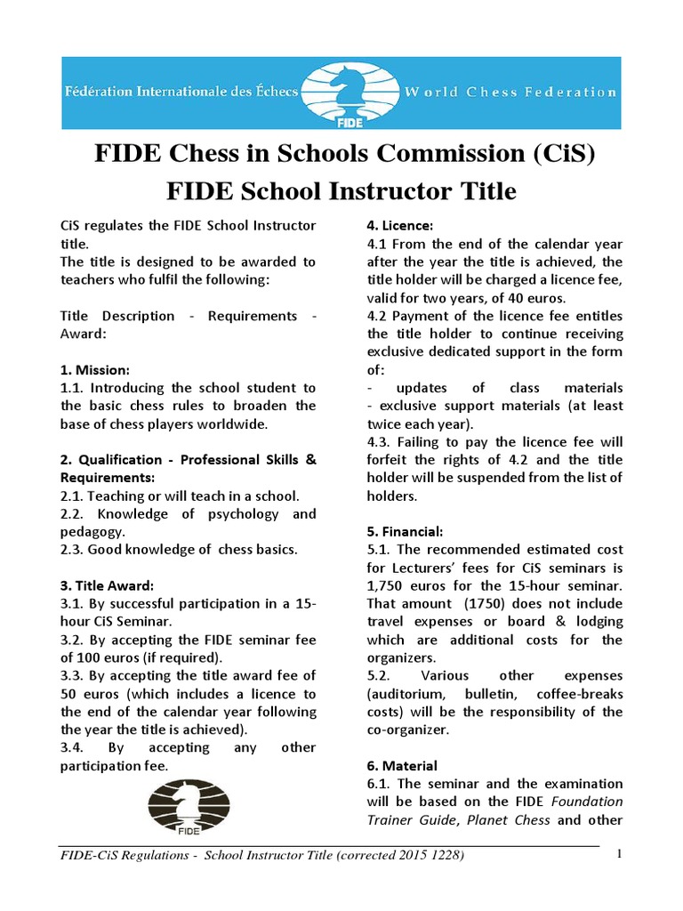 Fide School Instructor | PDF | Chess Strategy | Traditional Games