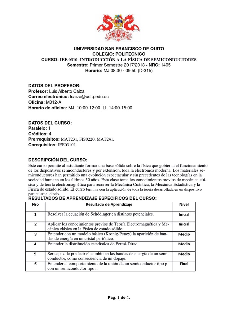 Silabus - IEE 0301 PDF | PDF | Mecánica cuántica | Mecánica