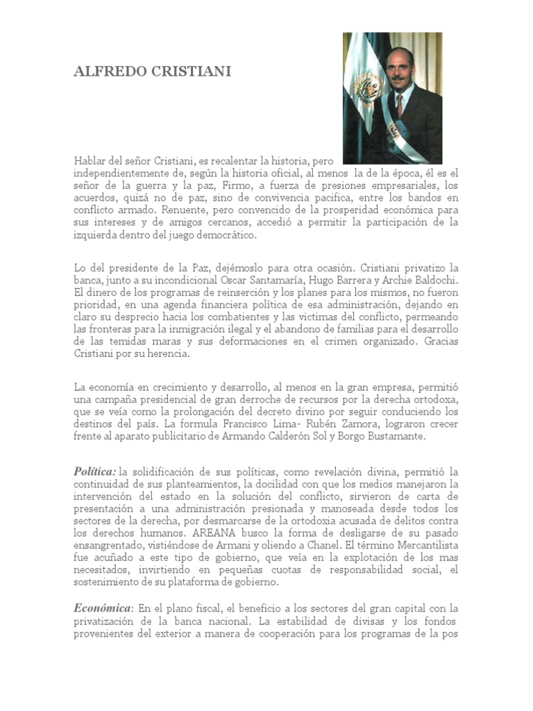 Alfredo Cristiani PDF Democracia Ideologías políticas