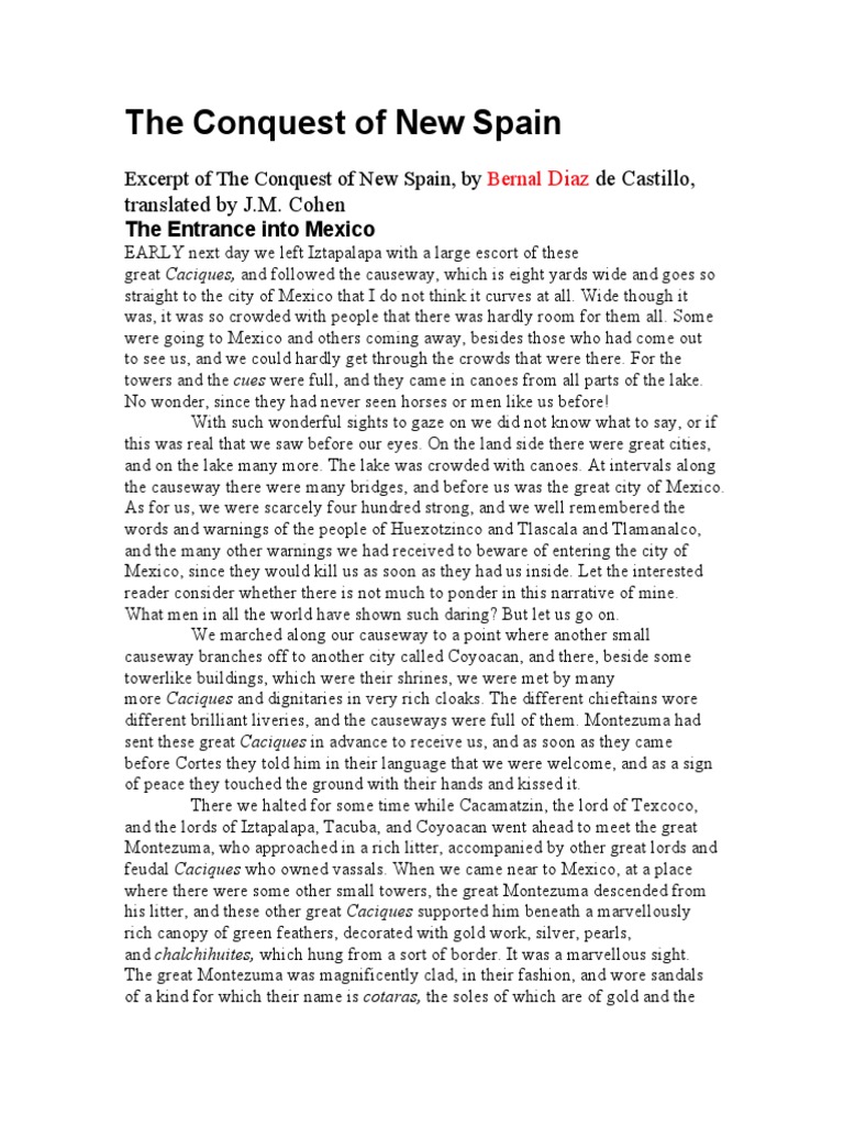 The Conquest of New Spain: de Castillo, Translated by J.M. Cohen | PDF ...