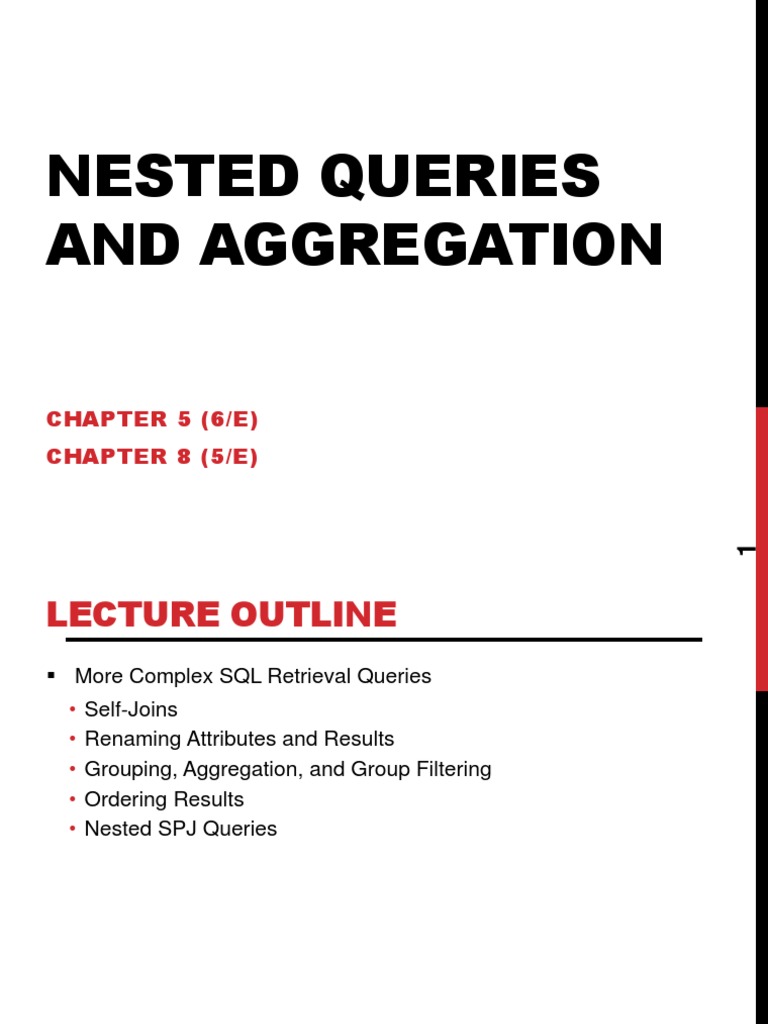 Nested Queries and Aggregation CHAPTER 5 (6/E) CHAPTER 8 (5/E) PDF