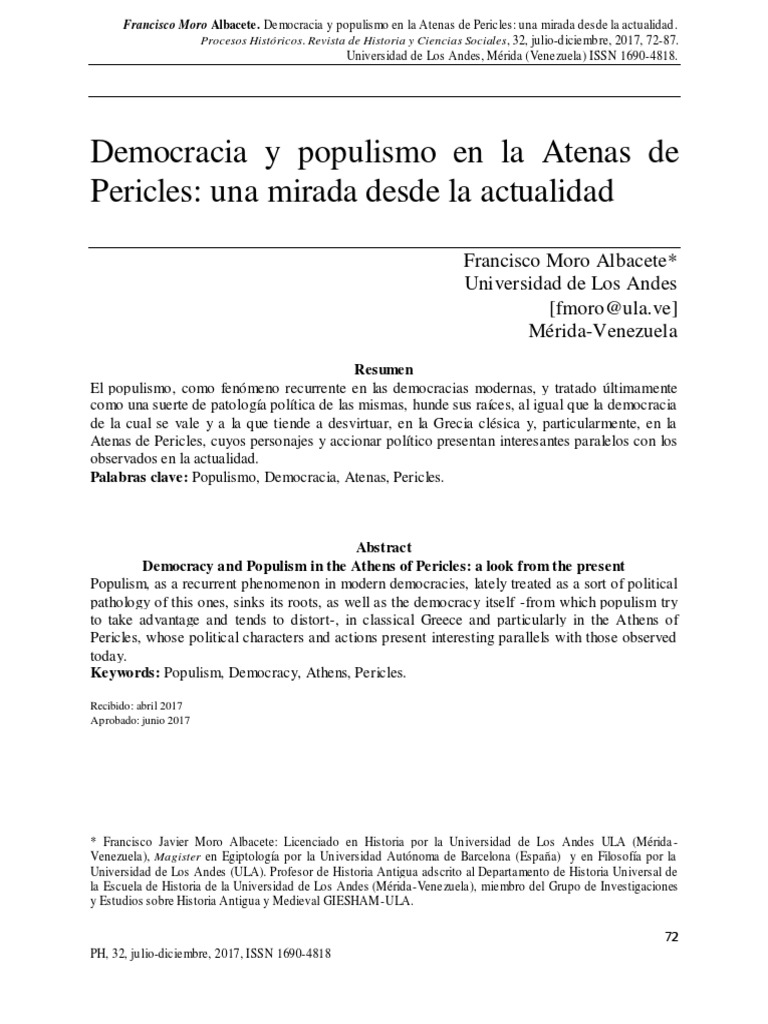 Democracia y Populismo en La Atenas de Pericles Una Mirada Desde La ...