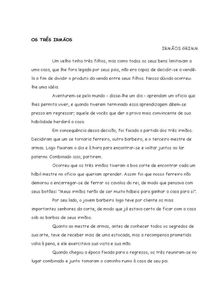 OS TRÊS IRMÃOS - Texto | PDF | Cavalos | Aprendizado, image size:768x1024