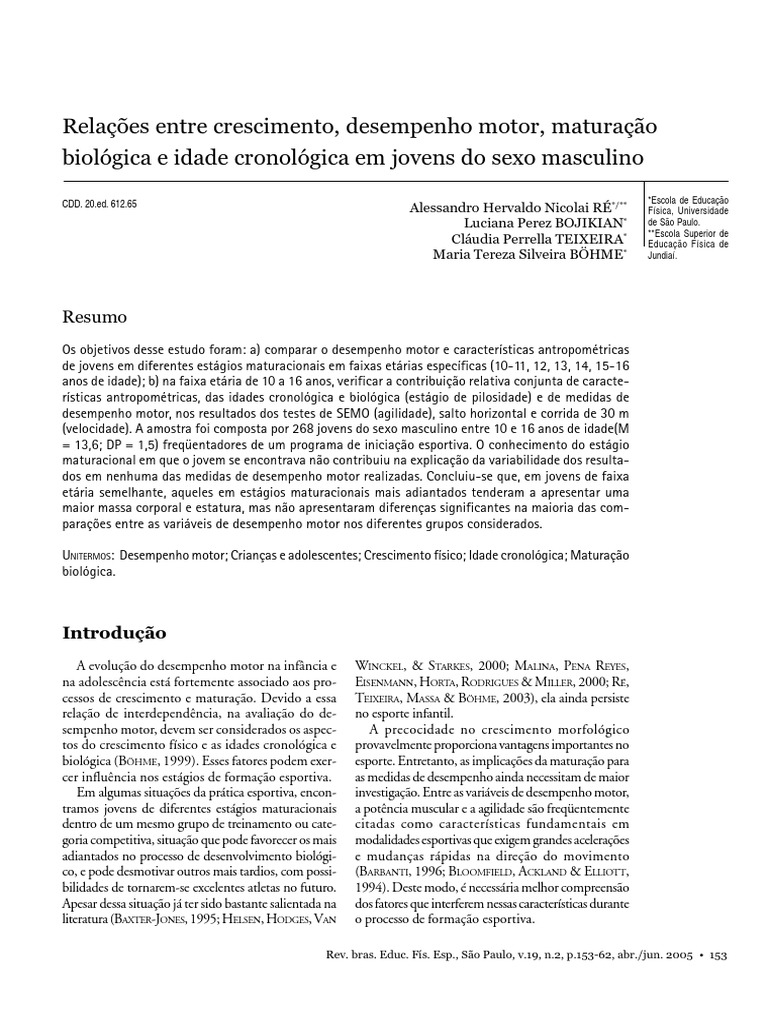 Avaliação da maturação biológica de jovens jogadores de futebol.