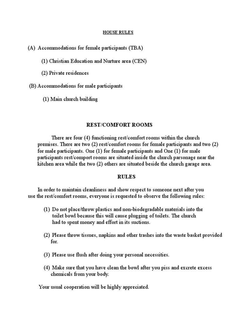 Church Rest Room Usage Rules | PDF