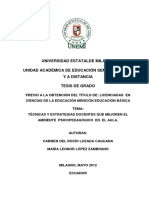 Técnicas y Estrategias Docentes Que Mejoren El Ambiente Psicopedagógico en El Aula