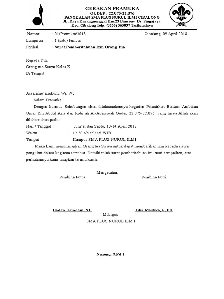 Surat Izin Orng Tua Pramuka