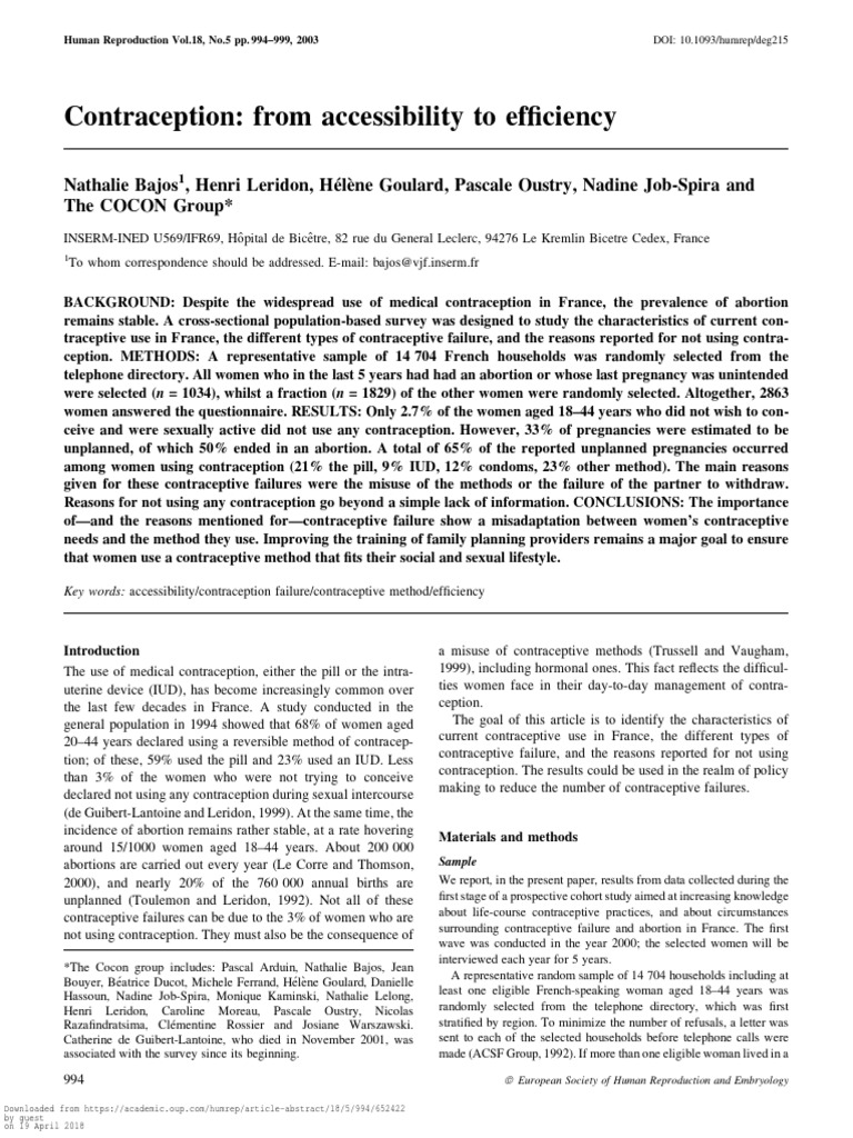 Contraception From Accessibility To Efficiency | PDF | Unintended ...