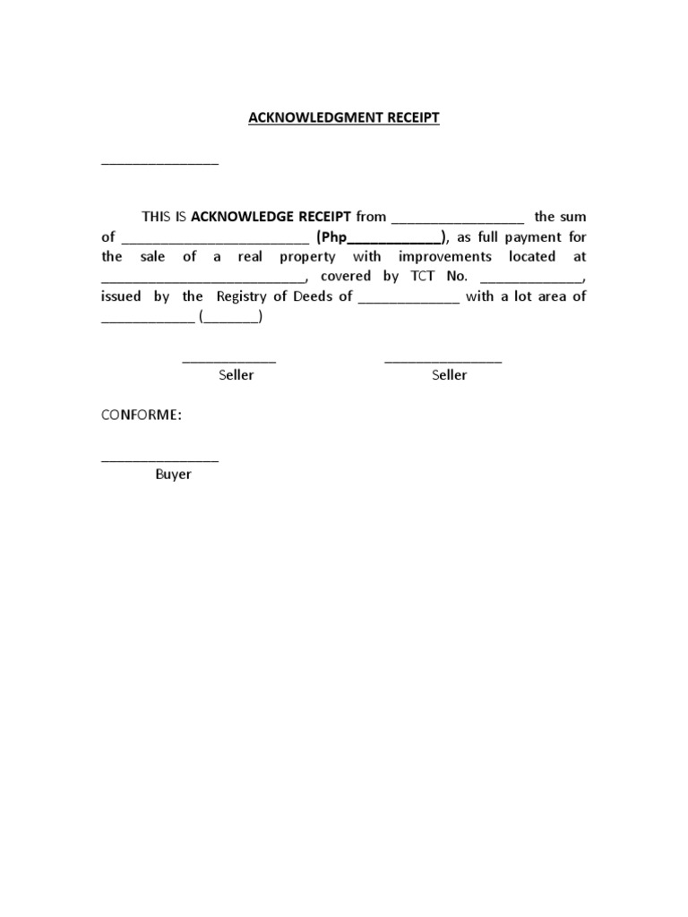 sample acknowledgment receipt for real property