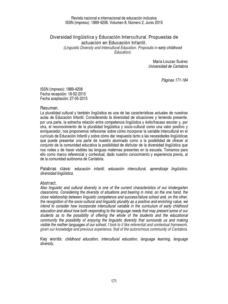 Diversidad Lingüística en Educación Infantil | PDF | Plan de estudios ...