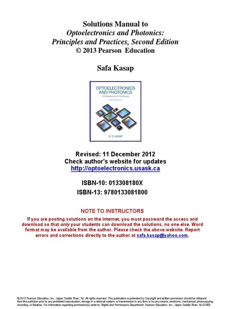 Optoelectronics Photonics Principles Practices 2nd Edition Kasap ...