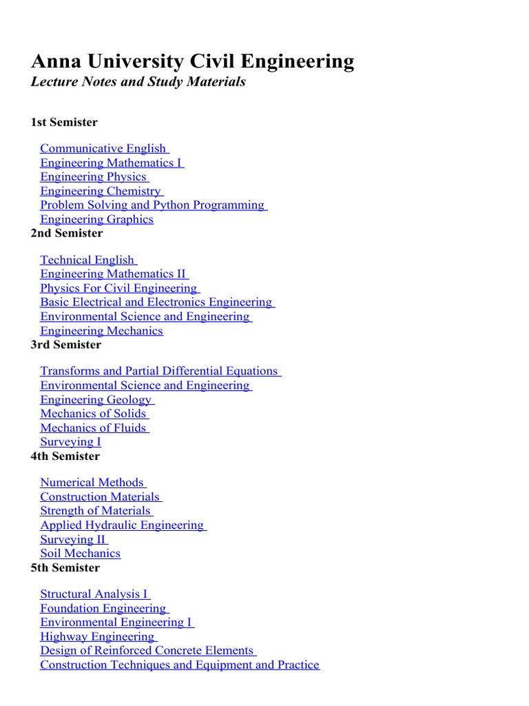 Anna University Civil Engineering Syllabus | PDF | Laser | Differential ...