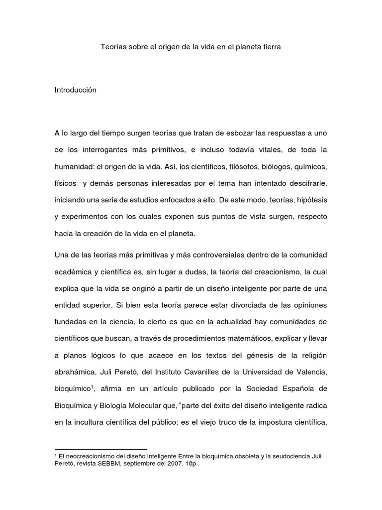 Teorías sobre el origen de la vida | PDF | Creacionismo | Diseño ...