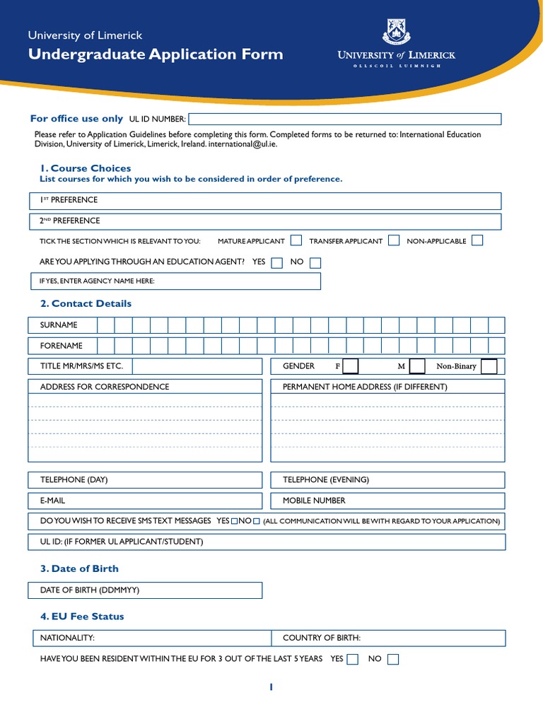 University of Limerick Application Form | PDF | Undergraduate Education ...