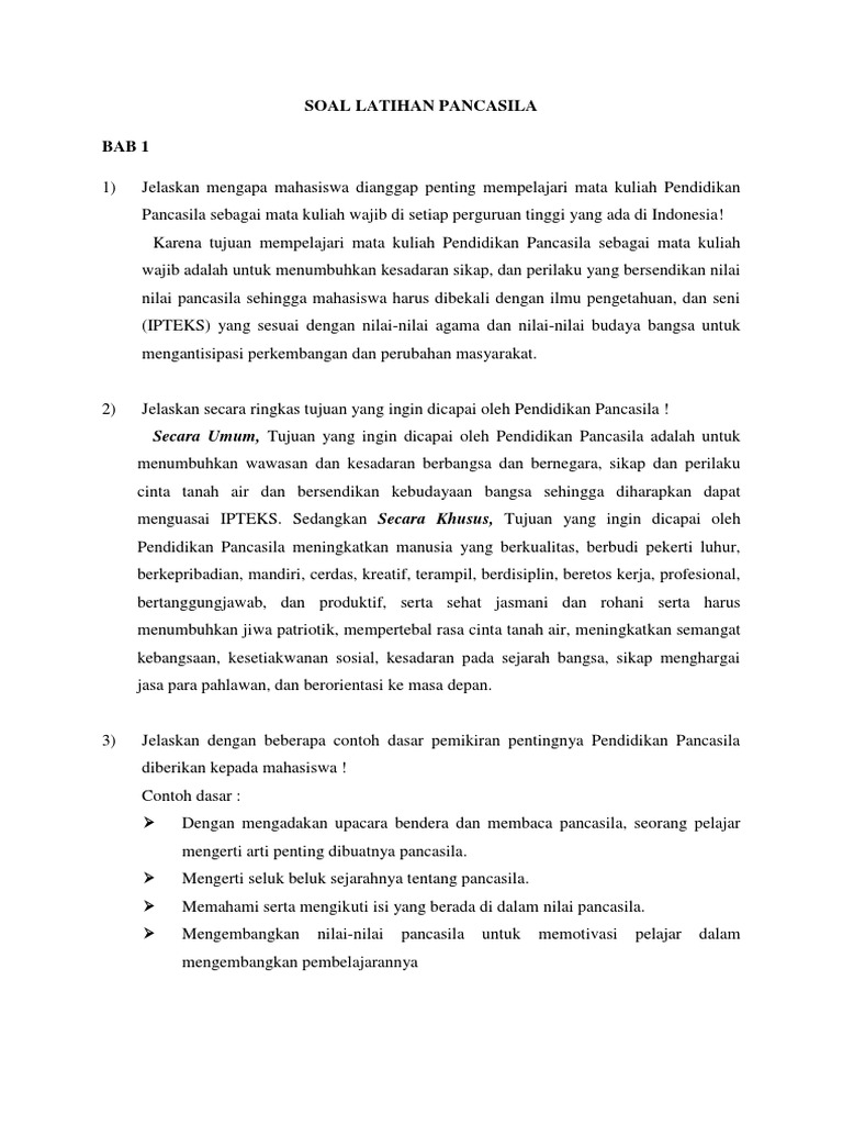 Soal Latihan Pancasila