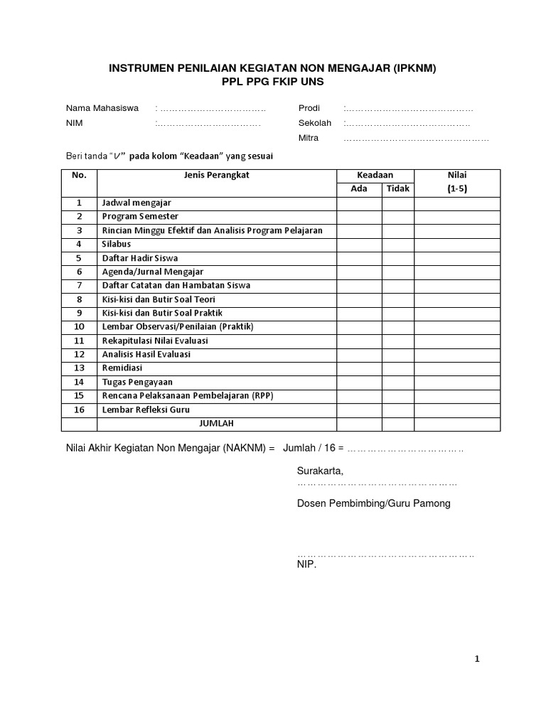 Penilaian Ppl Non Mengajar