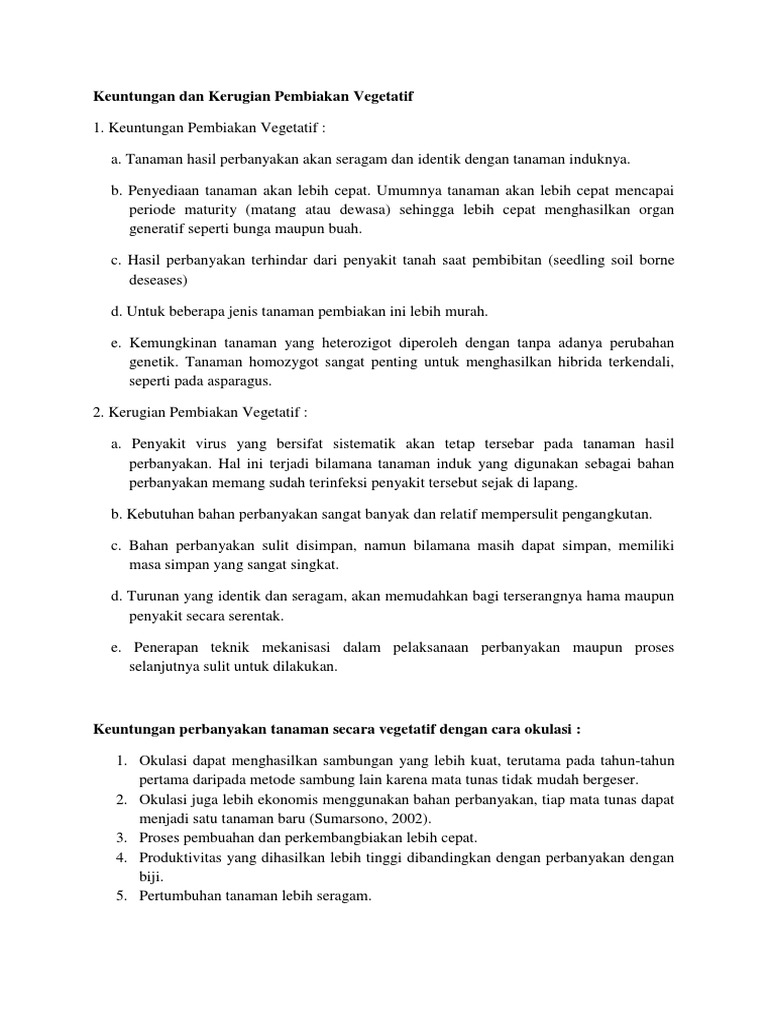 Keuntungan Dan Kerugian Pembiakan Vegetatif Okulasi Pdf