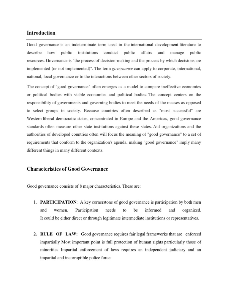 Characteristics of Good Governance | PDF | Good Governance ...