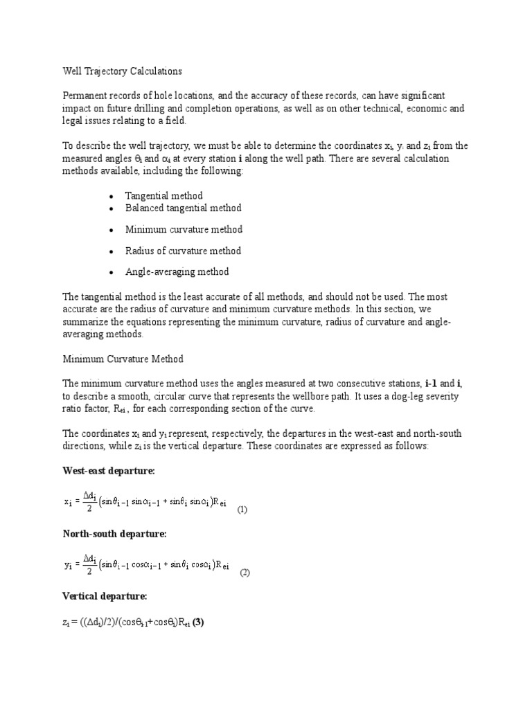 Wellbore Trajectory Calculation Methods | PDF | Curvature | Tangent