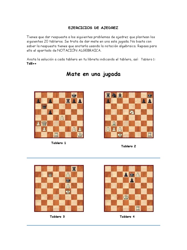 20 Ejercicios Mate en 1 PDF | PDF | Juegos de mesa | Ajedrez