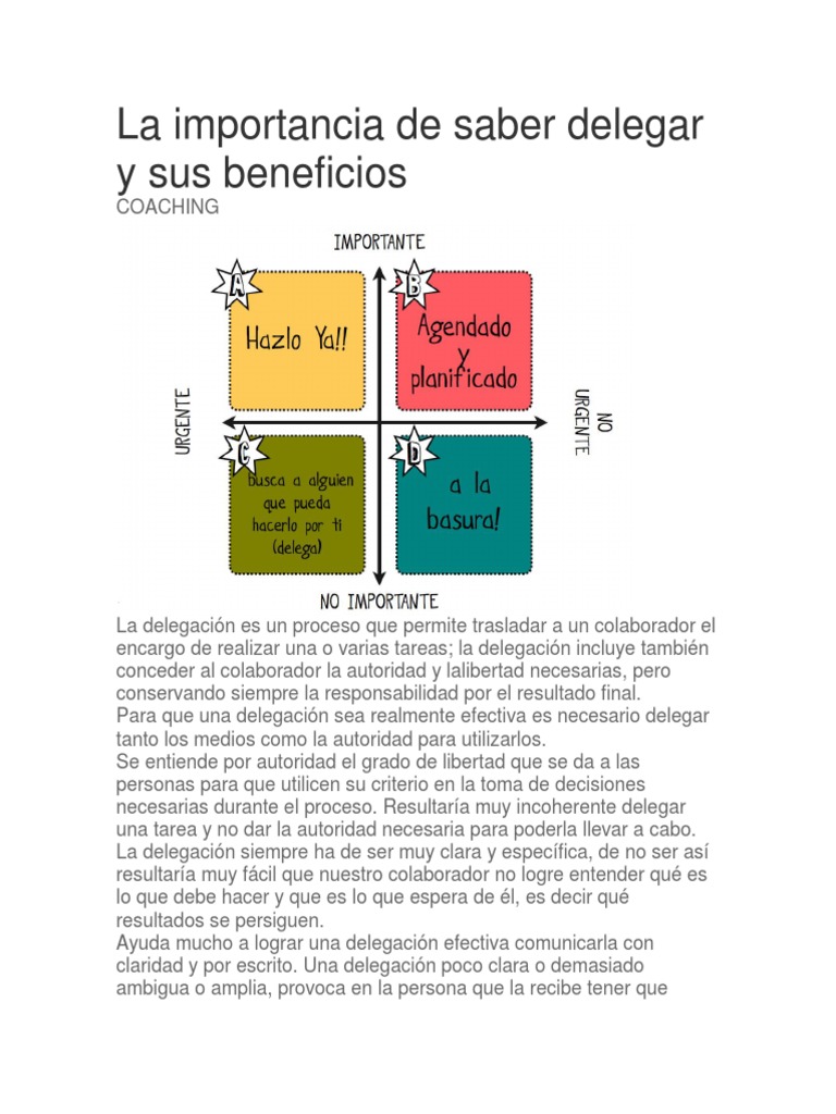 La Importancia de Saber Delegar y Sus Beneficios | PDF | Toma de ...