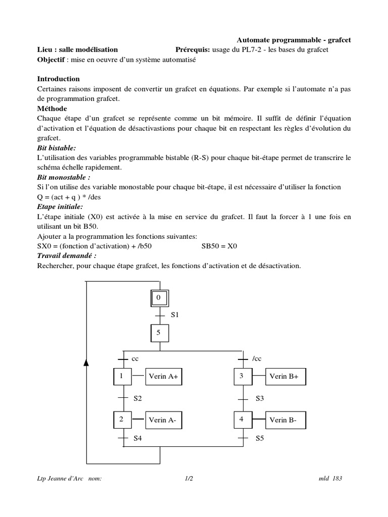 Équations Grafcet et Ladder en Automatisme | PDF | Domaines de l ...