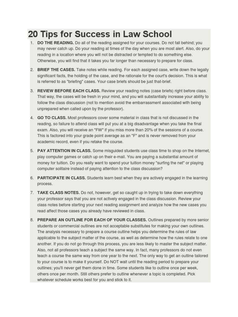 20 Tips For Success in Law School | PDF | Test (Assessment) | Law School