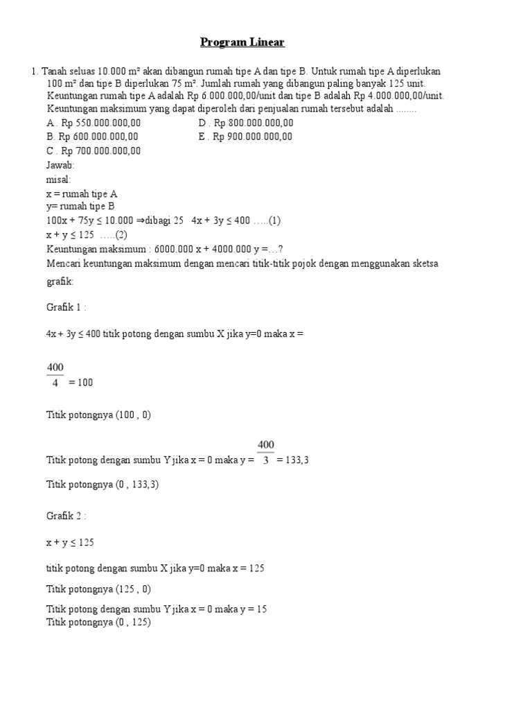 Contoh Soal Dan Pembahasan Program Linier Matematika SMA | PDF