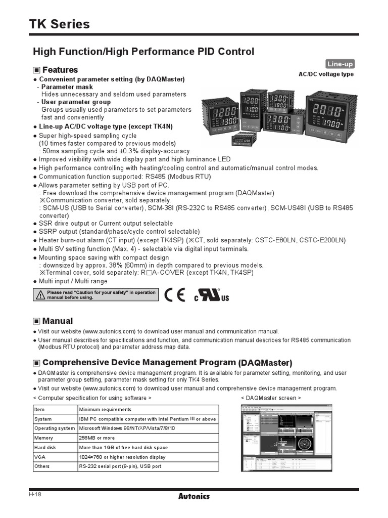 Autonics TK4S Temperature Controller Manual | PDF | Usb | Thermocouple