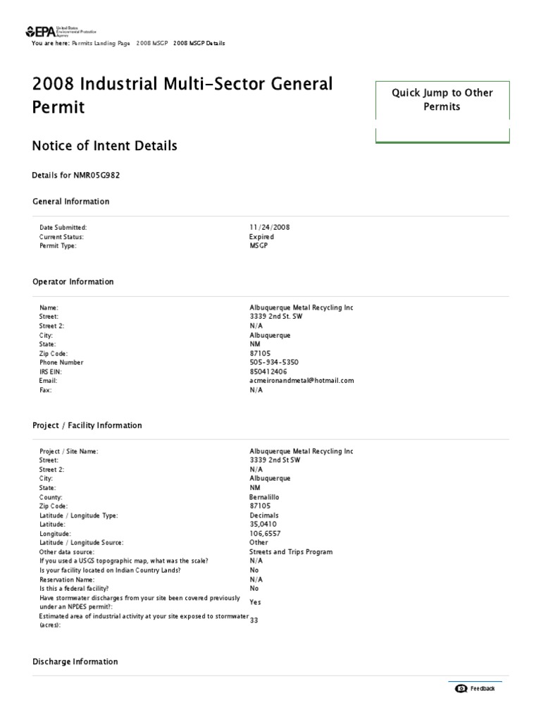 2008 MSGP Permit Details for Albuquerque | PDF | Clean Water Act ...