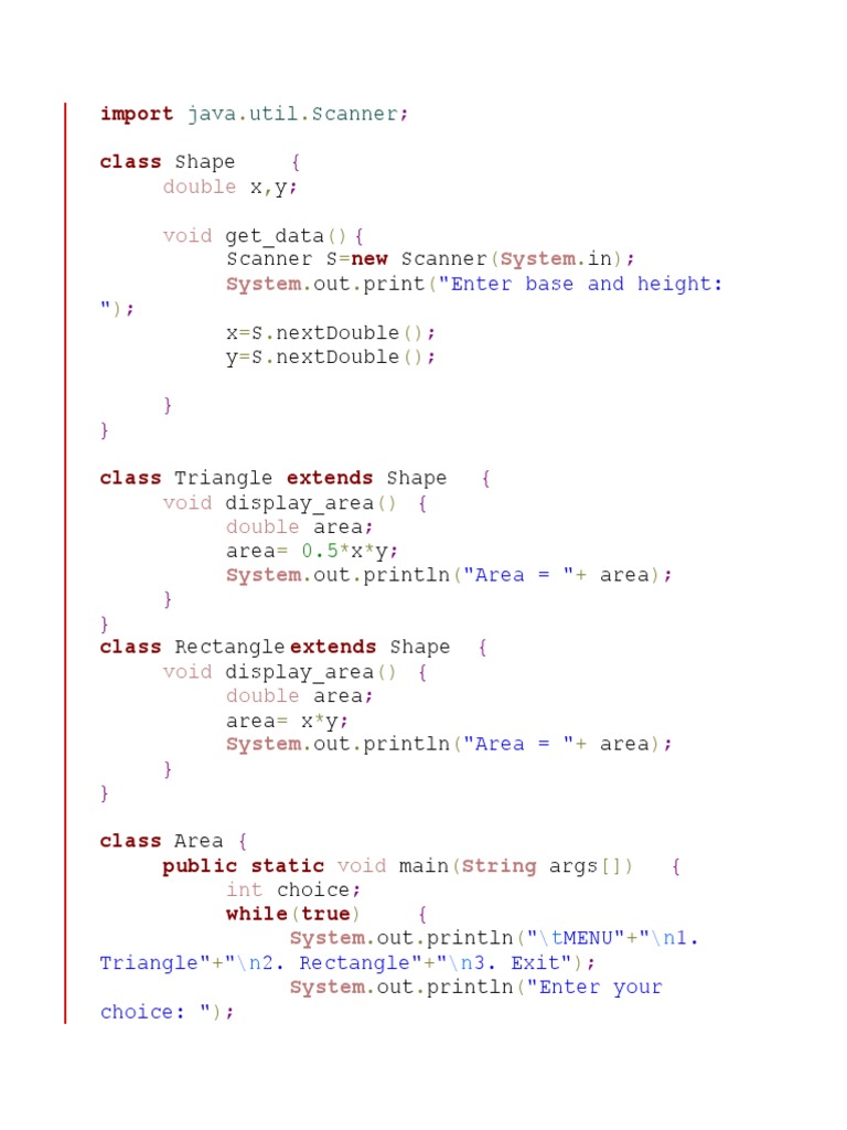 Java Calculate Shape Areas | PDF