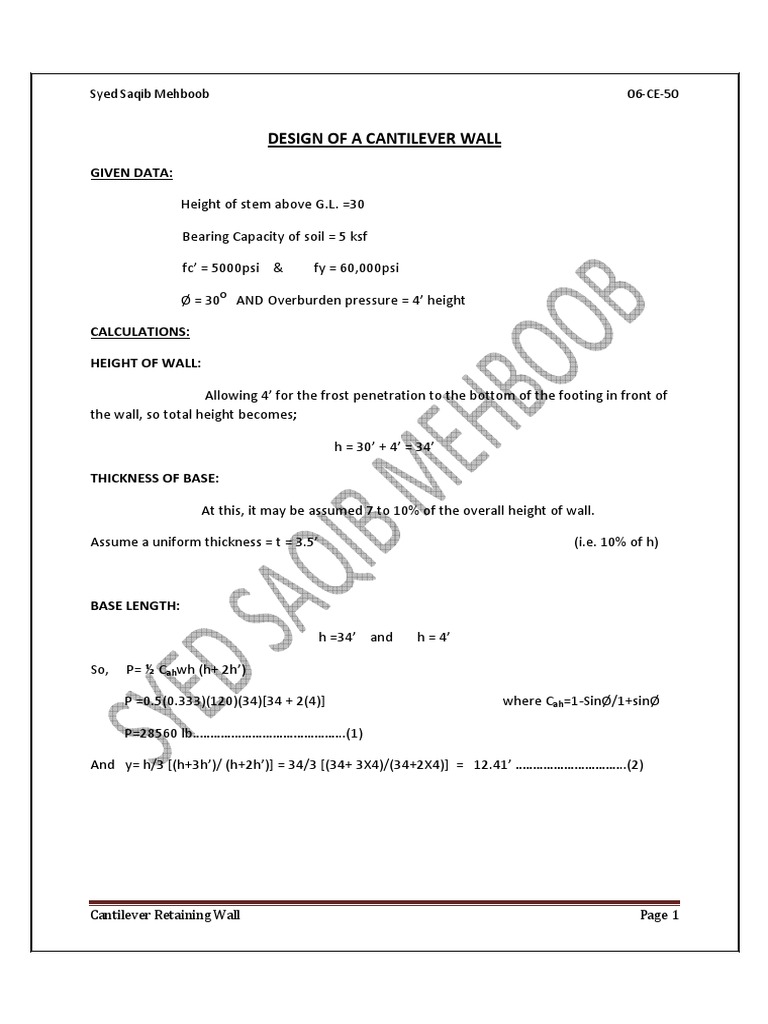 RCC Cantilever Wall | Download Free PDF | Solid Mechanics | Applied And ...