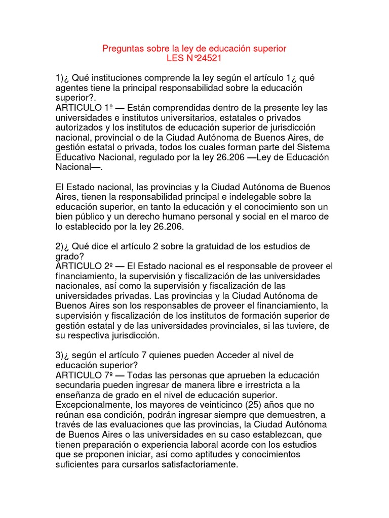 Ley de Educacion Superior 24521 | PDF | Educación más alta | Universidad