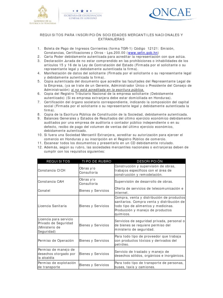 Requisitos de Inscripción ONCAE | PDF | Sociedad de responsabilidad ...