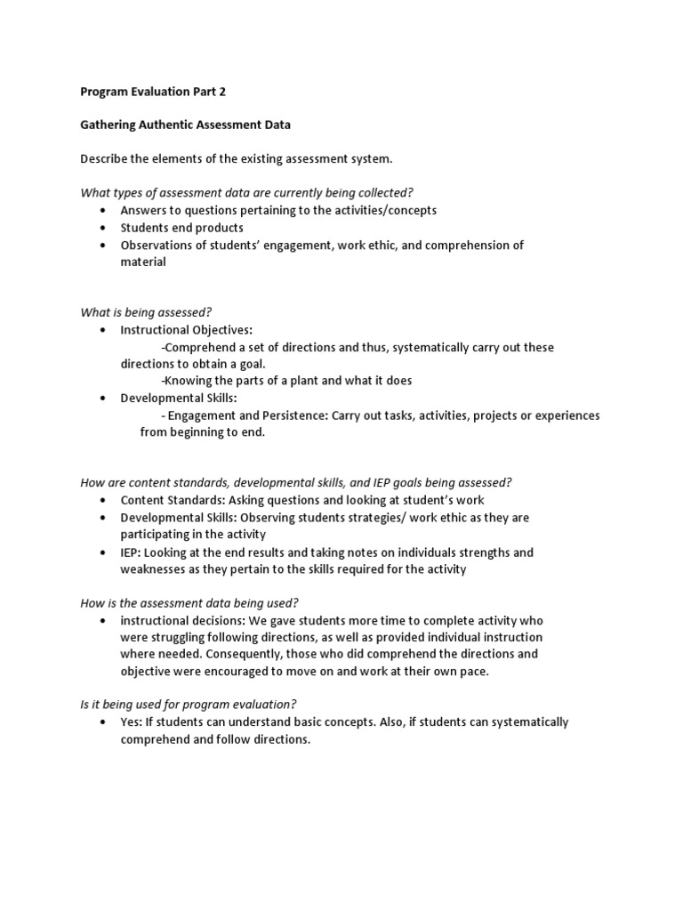 Access Assessment System Part 2 PDF Program Evaluation