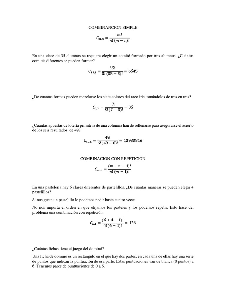 Ejemplos de Combinaciones Simples | PDF | Ocio | Deportes
