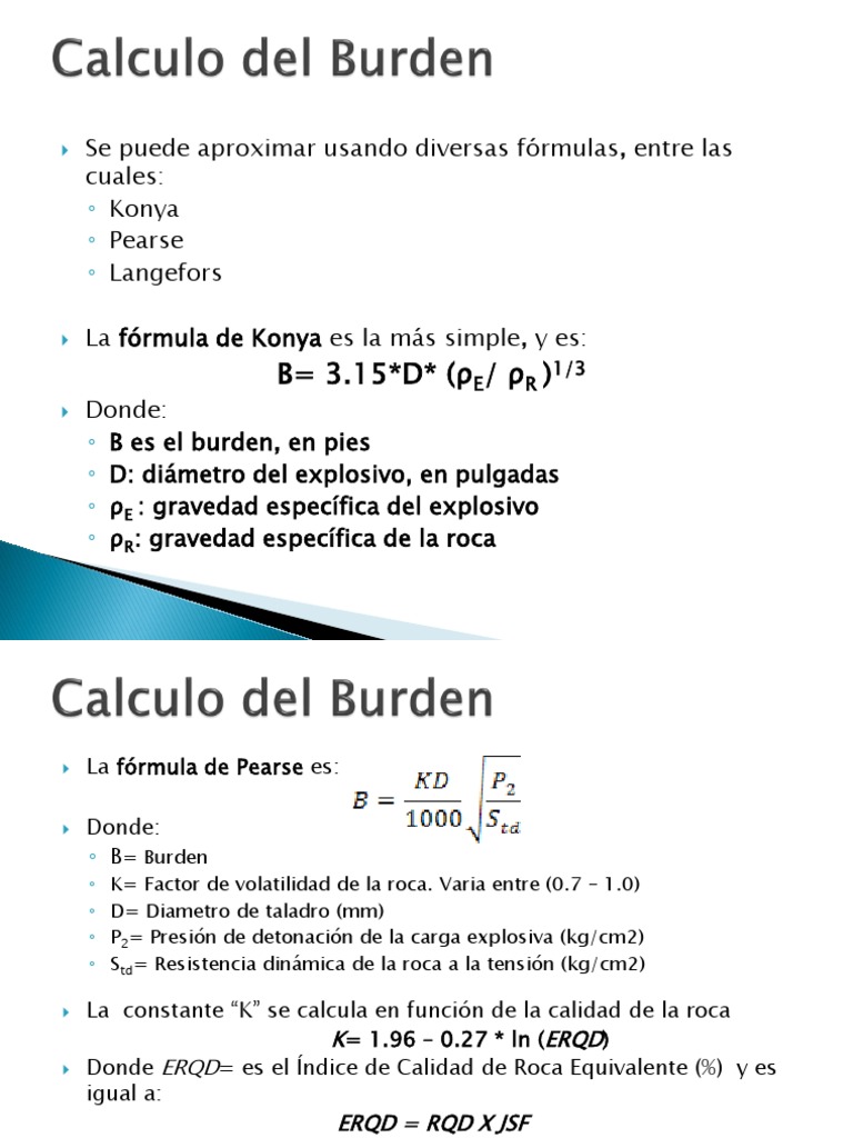Cálculo de Burden en Minería Subterránea | PDF | Ciencia y matemáticas